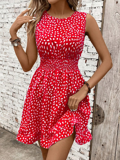 Sommer A-Linien Kleid mit Print und Shirred Taille
