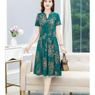 Floral gemustertes Kleid mit frechem Ausschnitt - kurze Ärmel - für Damen