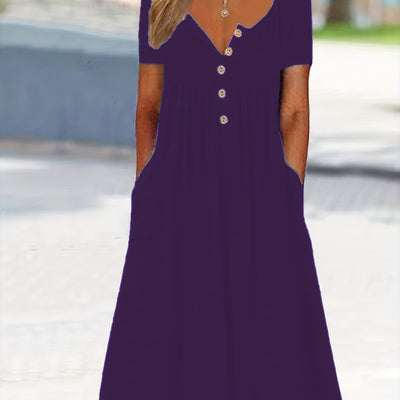 Damen Plus Size Grünes Midi-Kleid mit Taschen
