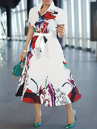 Geblümtes Kleid mit Knopfleiste – Lässiges Kleid mit kurzen Ärmeln und Kragen.