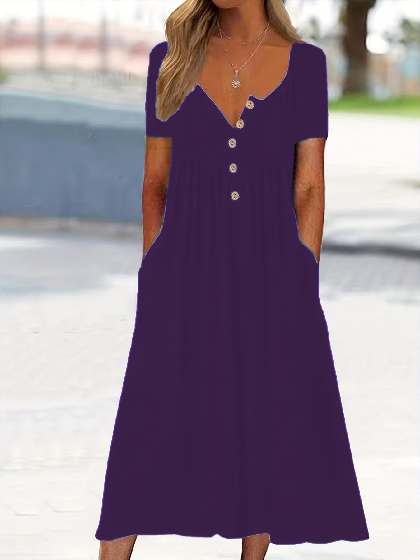 Damen Plus Size Grünes Midi-Kleid mit Taschen