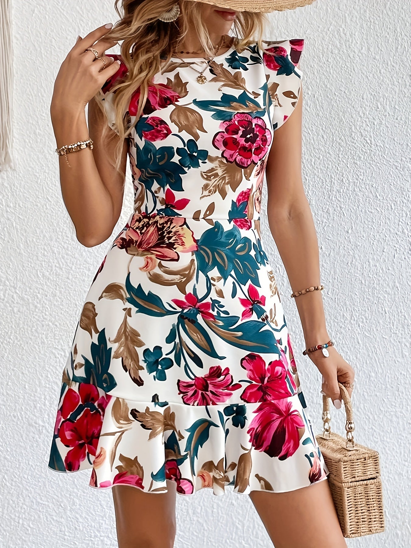 Geblümtes Kleid mit Rüschen – A-Linien-Schnitt