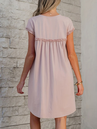 Damen Kleid mit Volants, lockerer Schnitt und sommerliches Minikleid in hellrosa Farbton