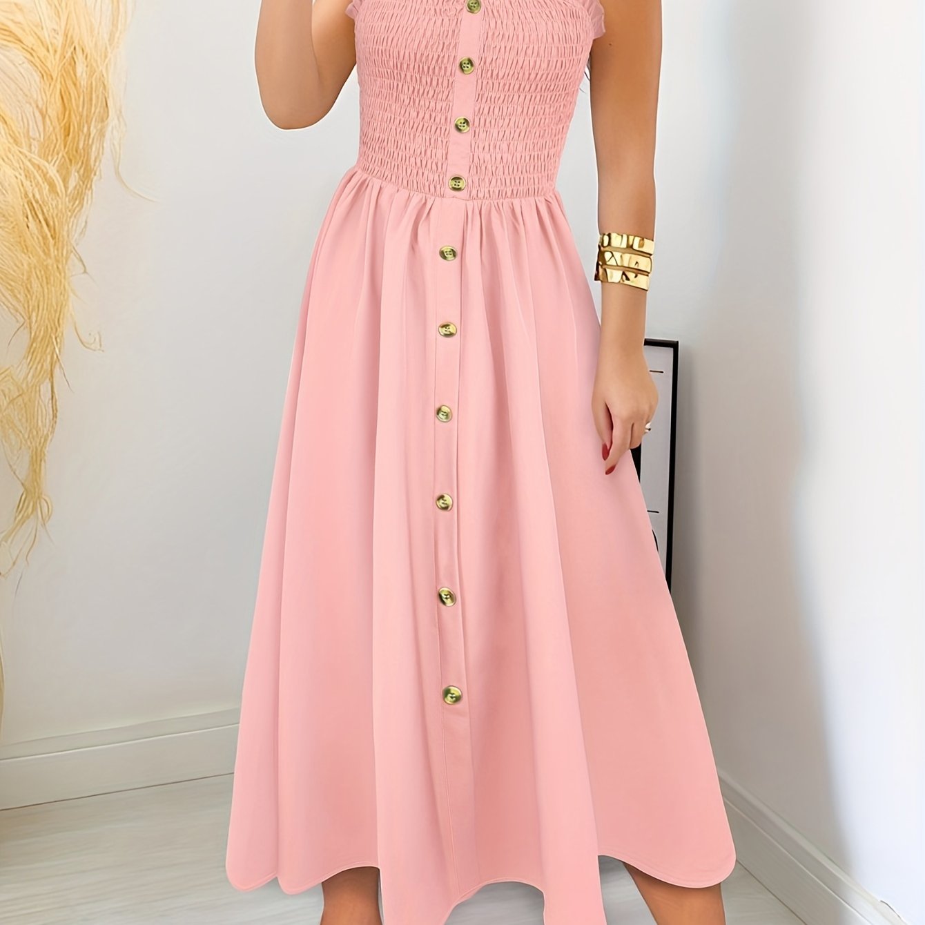 Sommerkleid mit Knopfleiste und eckigem Ausschnitt – mit Trägern