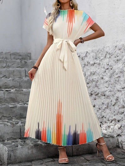 Elegantes langes Ombre-Kleid mit Gürtel und Fledermausärmel