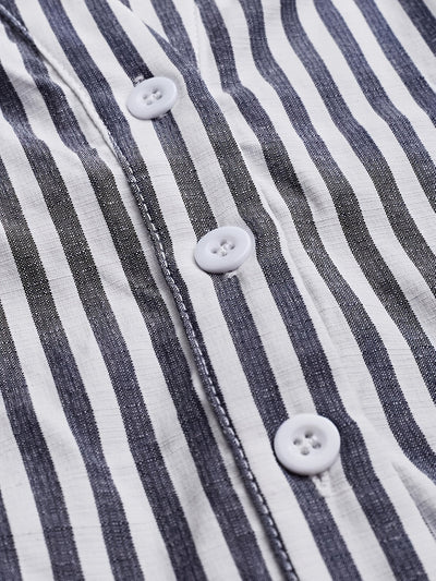 Leichtes gestreiftes Mini-Kleid mit V-Ausschnitt und ohne Ärmel für Damen