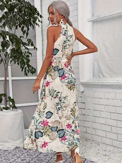 Trägerkleid mit Blumenmuster und Gürtel, Sommerkleid für den Urlaub