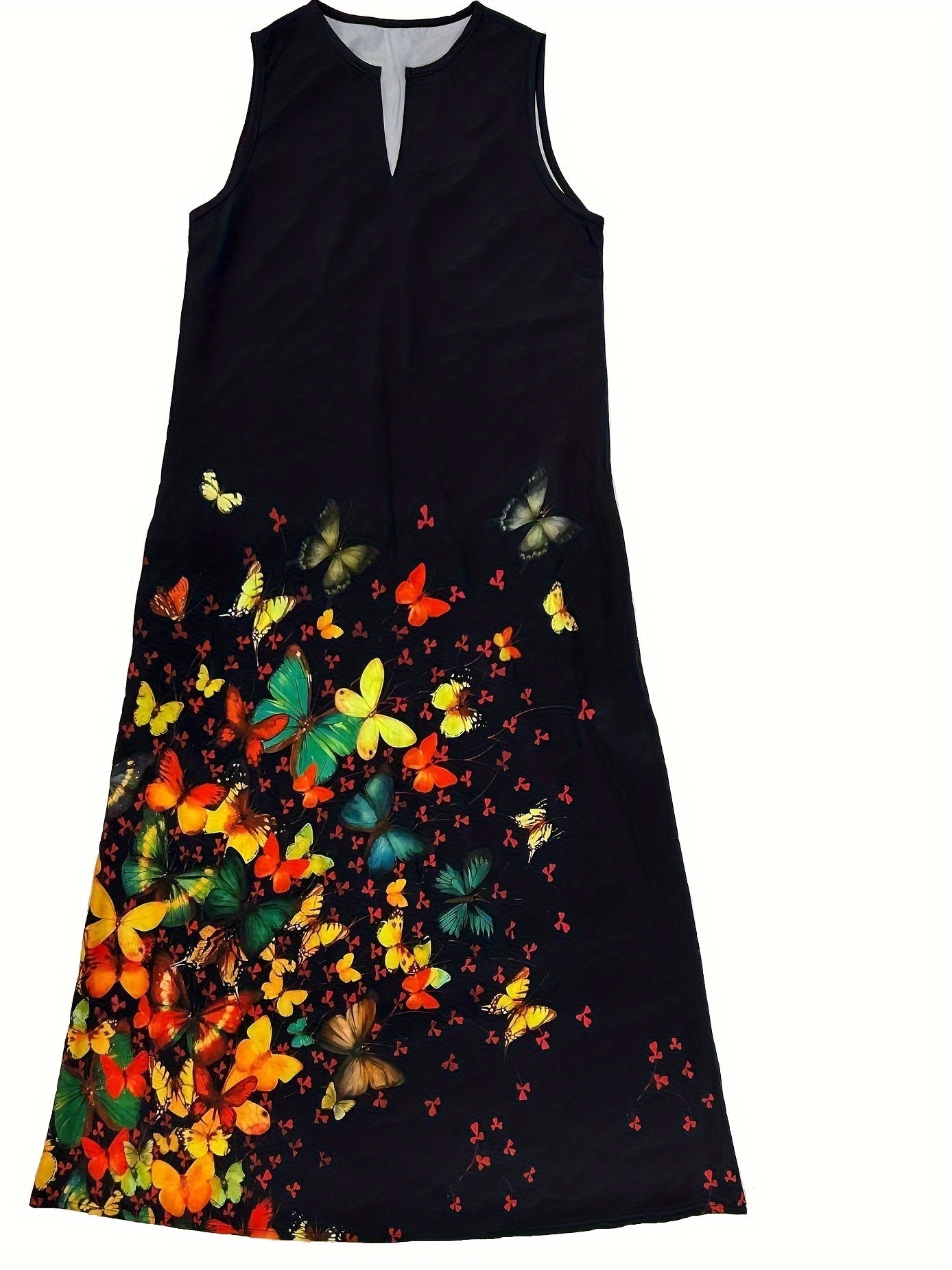 Schwarzes Maxi-Schmetterlingskleid ärmellos ärmelloses Kleid