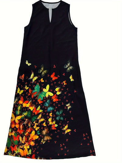 Schwarzes Maxi-Schmetterlingskleid ärmellos ärmelloses Kleid