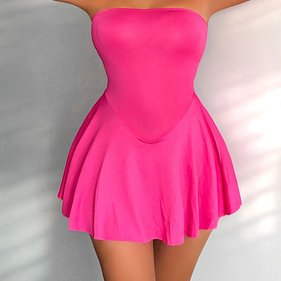Einfarbiges Bandeau-Kleid mit freiem Rücken