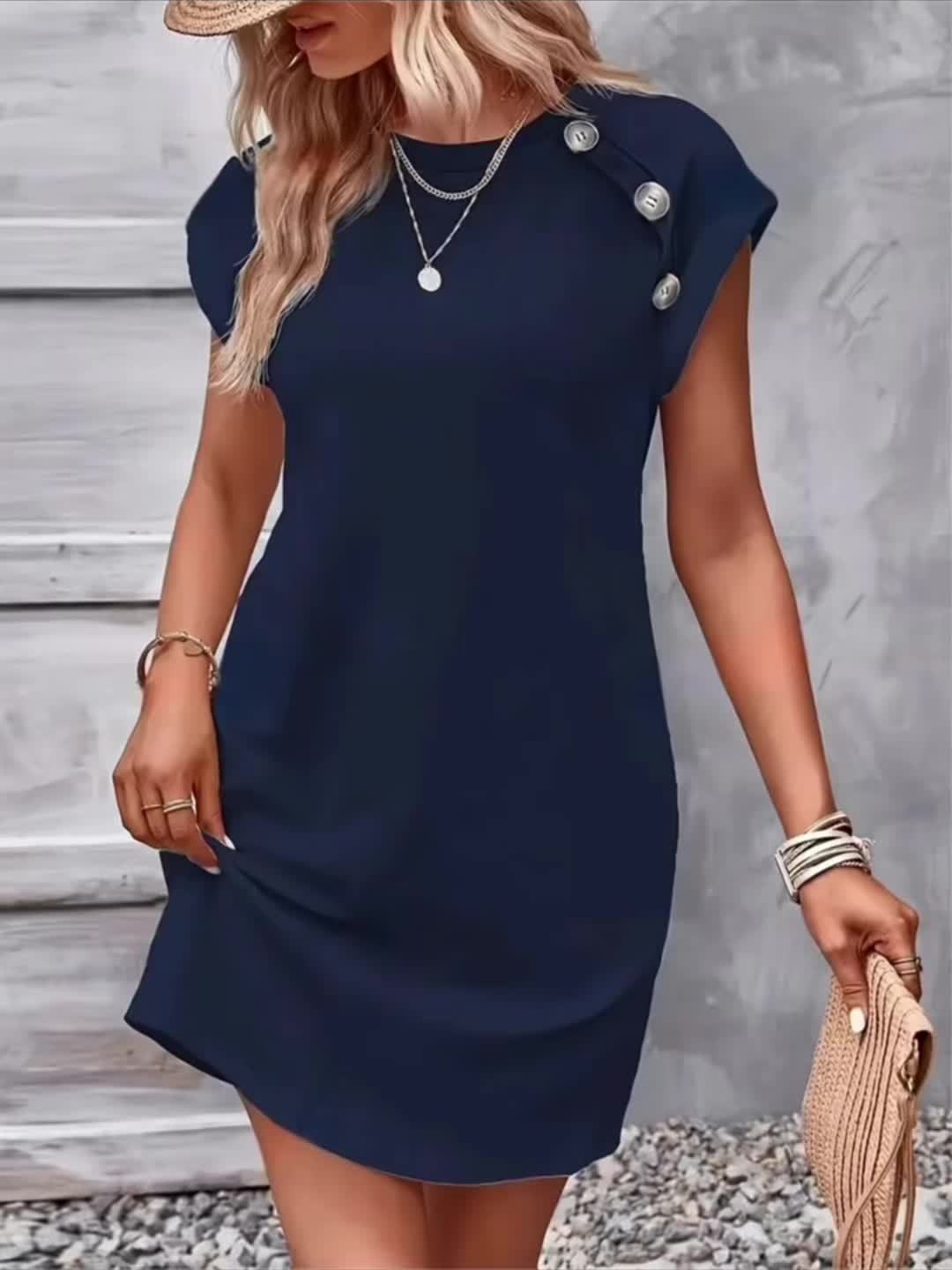 Elegantes Kleid mit Fledermausärmeln und dekorativen Knöpfen Grün Blau