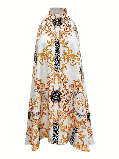 Kleid mit Nackenbindung und Rüschen – Barockes Blumenmuster