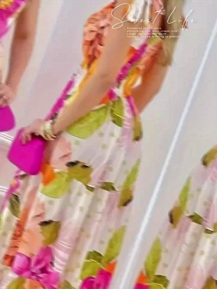 Langes Maxikleid mit frechem Ausschnitt und ausdrucksstarkem Blumenmuster