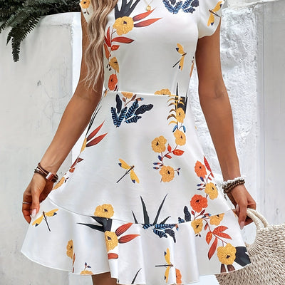 Geblümtes Kleid mit Rüschen – A-Linien-Schnitt
