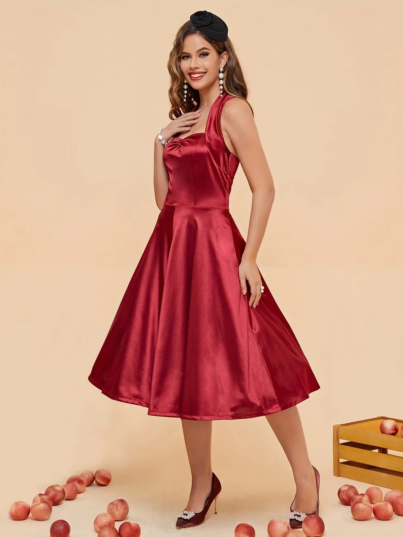 Satinkleid mit V-Ausschnitt – Rückenfrei, mit Rüschen, lang und luxuriös – perfektes Brautjungfernkleid für Hochzeiten