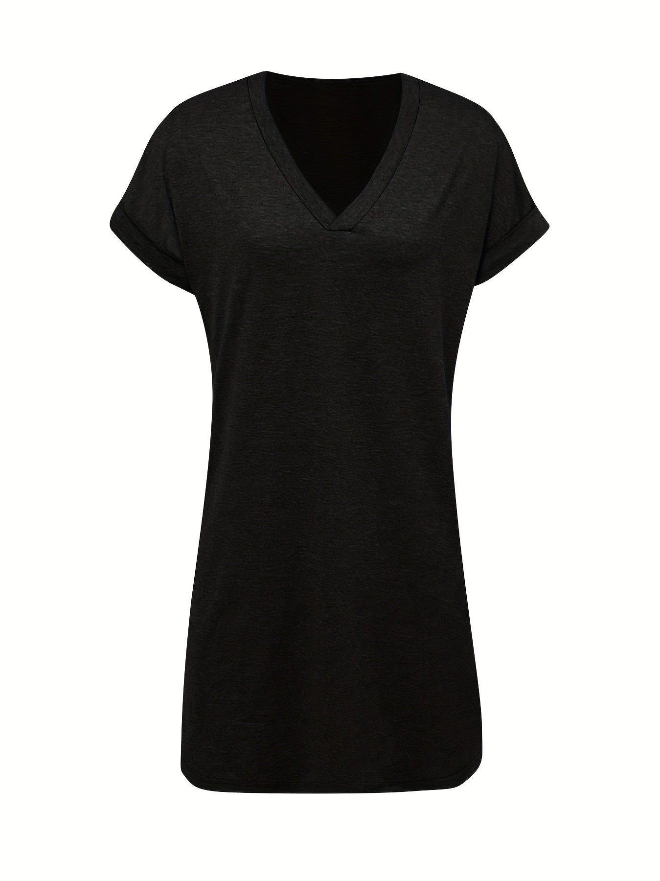 Elegantes Sommerkleid mit V-Ausschnitt und kurzen Ärmeln – Unifarben