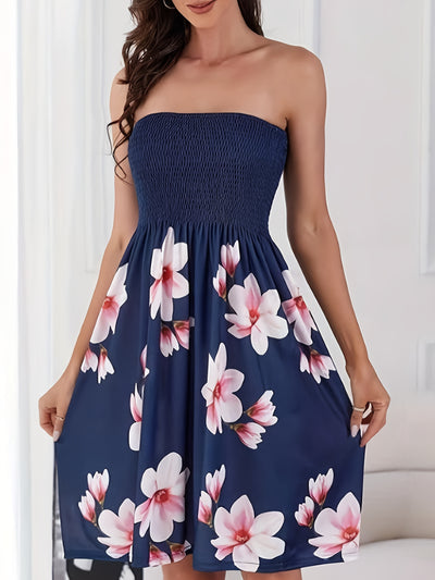 Trägerloses und ärmelloses elegantes Tuba-Kleid mit Blumenmuster