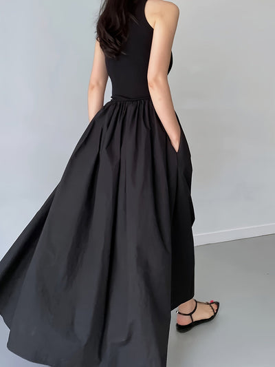 Casual Midi-Kleid für Damen mit Plissiertem A-Linien-Schnitt in Unifarben