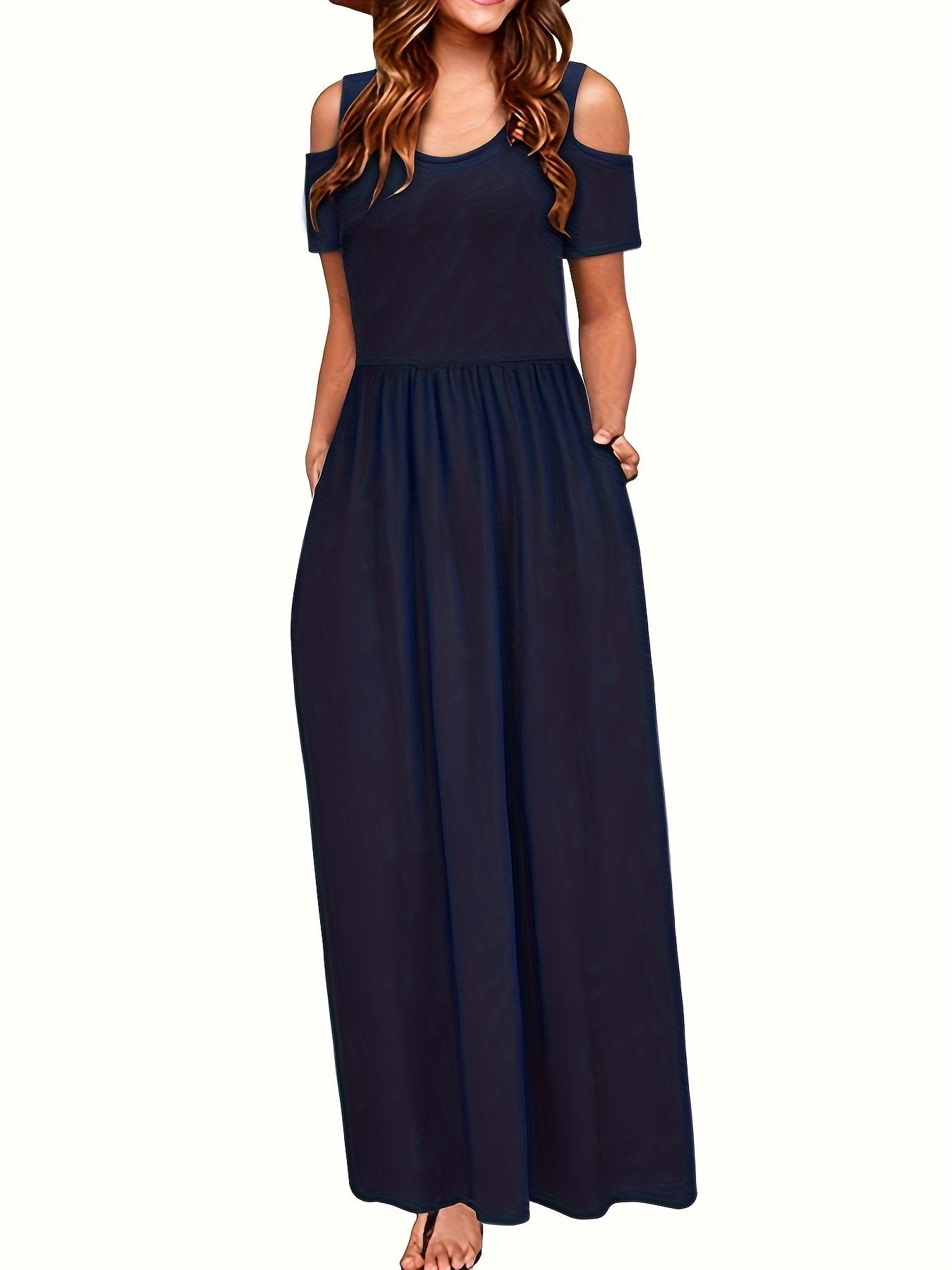 Stylisches Sommer Maxikleid mit offenen Schultern - ärmellos, Rundhalsausschnitt