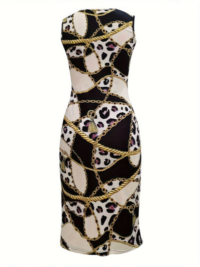 Sommerkleid mit Leopardenmuster und Goldglitter für Damen