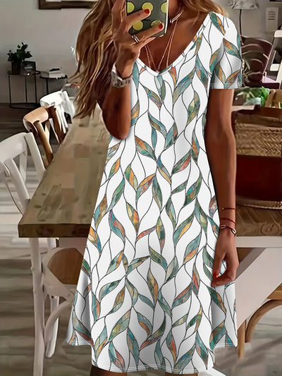 Damen Midi-Kleid im Blätter-Muster