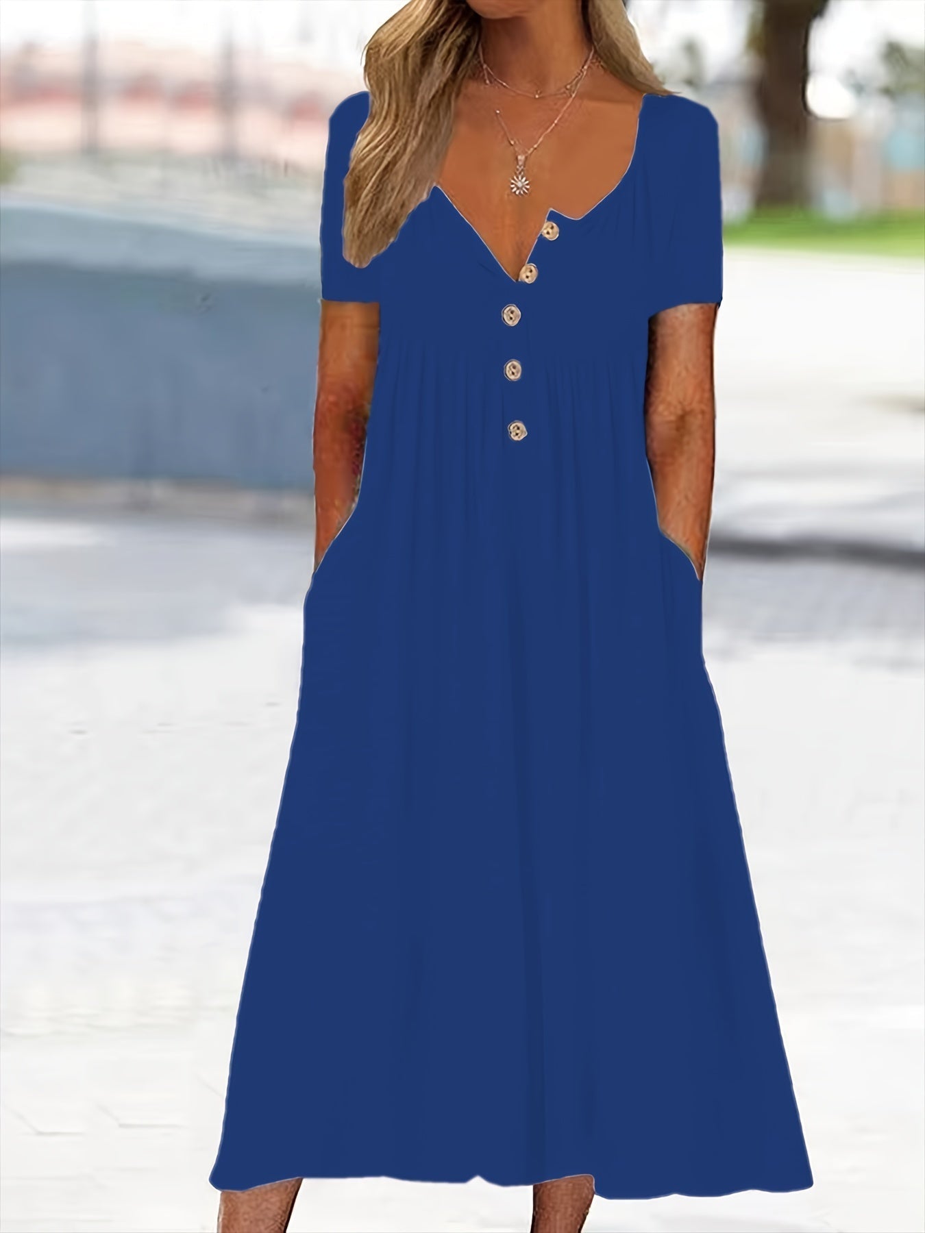 Damen Plus Size Grünes Midi-Kleid mit Taschen