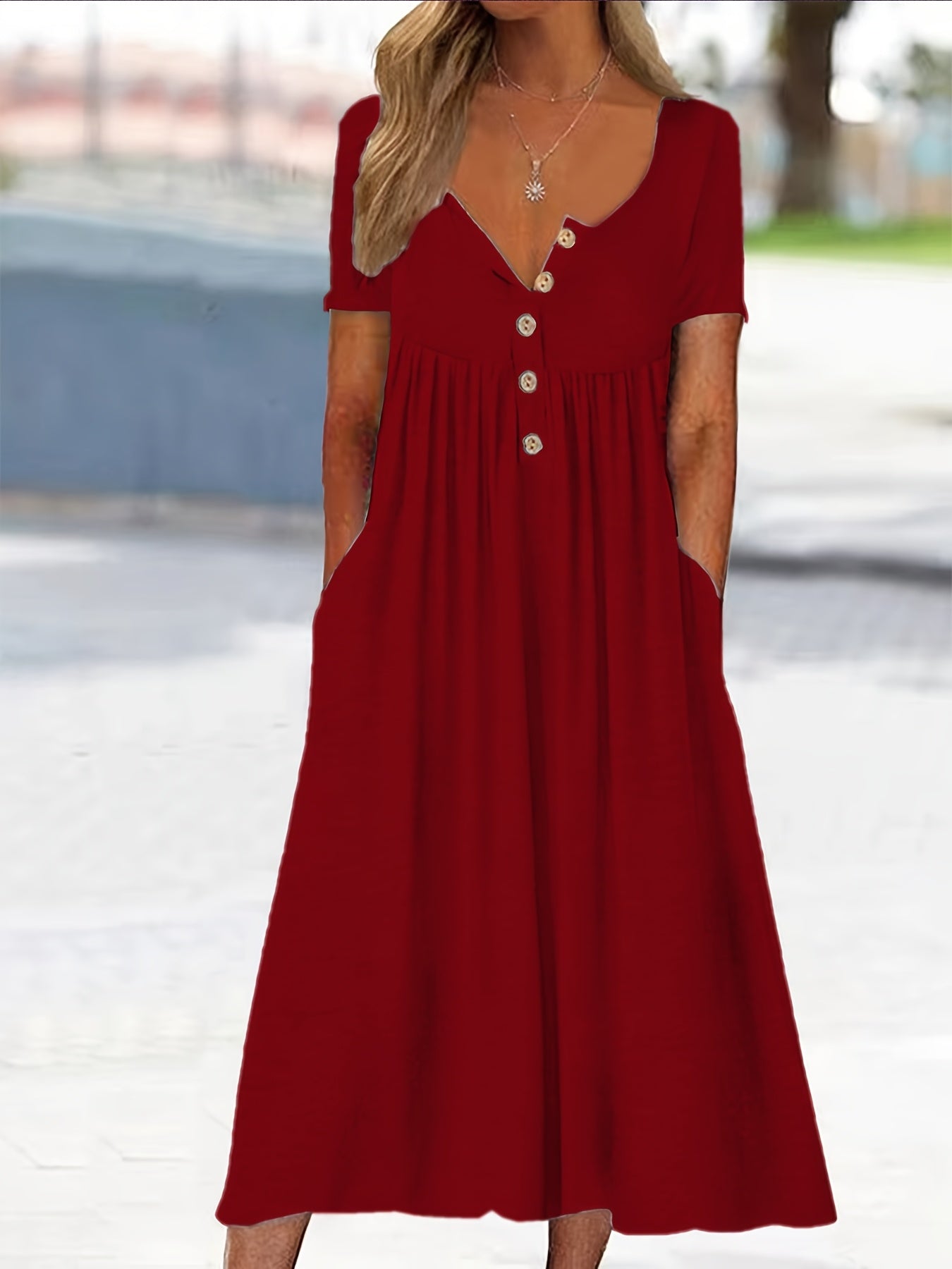 Damen Plus Size Grünes Midi-Kleid mit Taschen