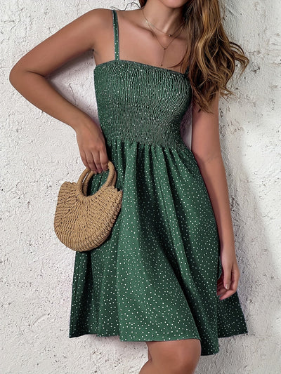 Polka Dot Sommerkleid – Luftiges Trägerkleid, Rückenfrei & Leicht