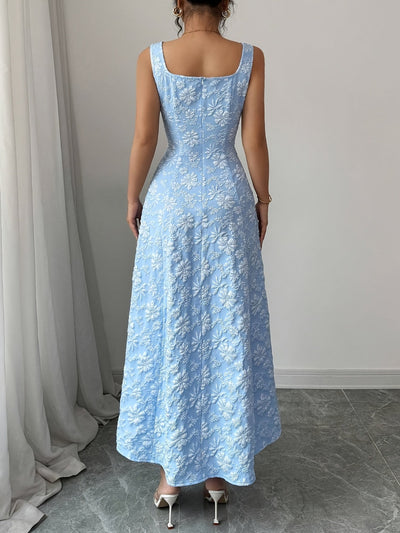 Elegantes geblümtes Maxikleid - Blau und Weiß mit Blumenmuster