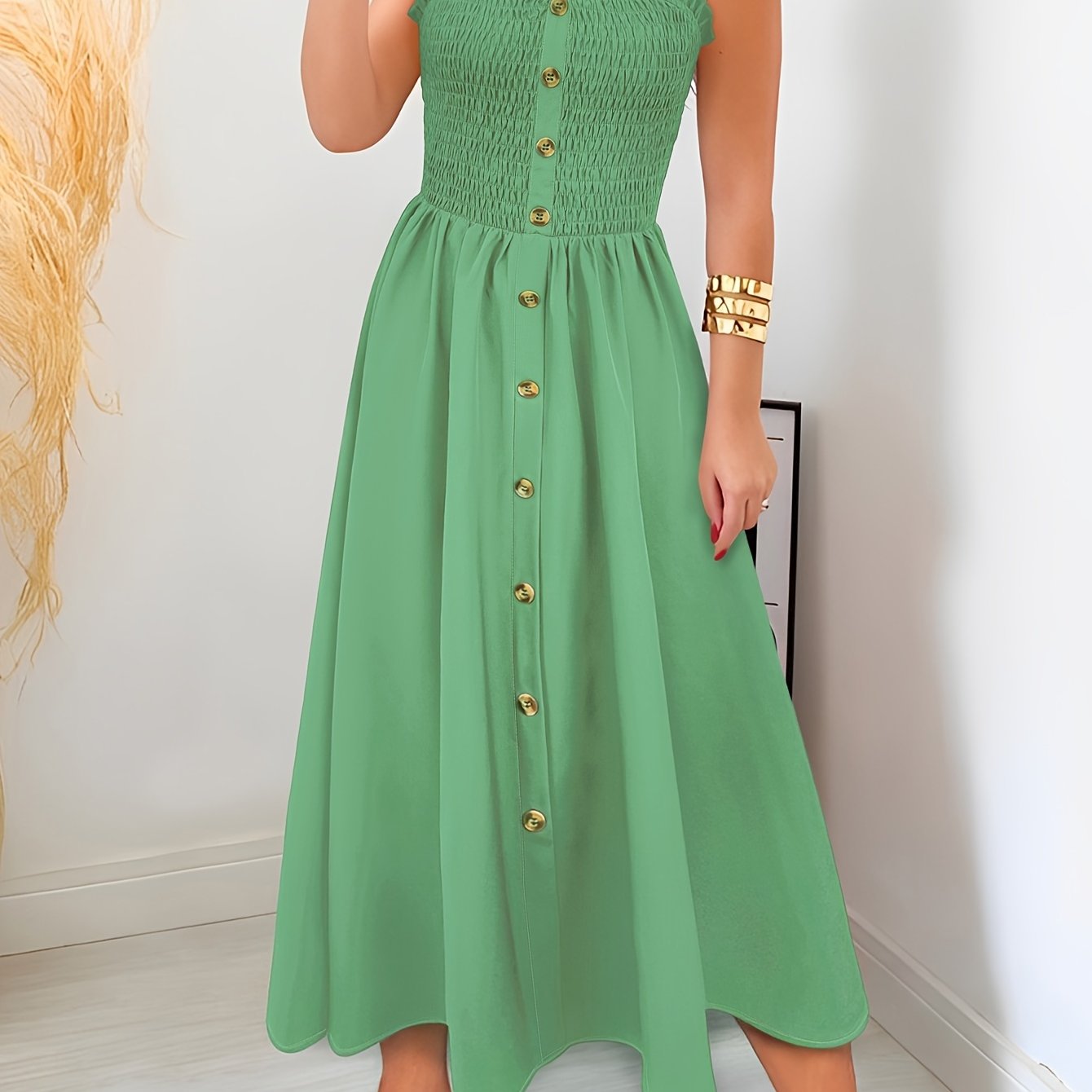 Sommerkleid mit Knopfleiste und eckigem Ausschnitt – mit Trägern