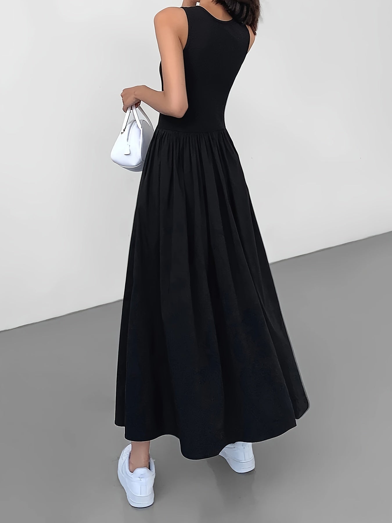 Casual Midi-Kleid für Damen mit Plissiertem A-Linien-Schnitt in Unifarben
