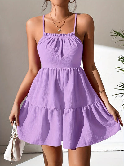 Lila Sommerkleid mit Trägern und Rüschen – Elegant und Luftig