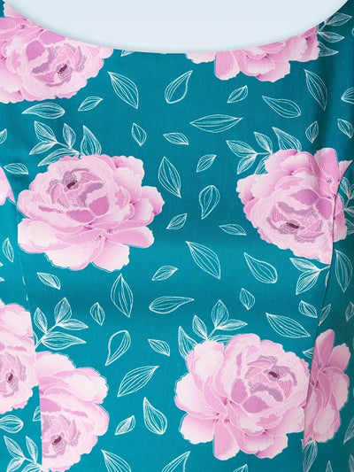 Sommerliches Blumenkleid in Himmelblau, Luftiger A-Linien-Schnitt