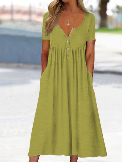 Damen Plus Size Grünes Midi-Kleid mit Taschen
