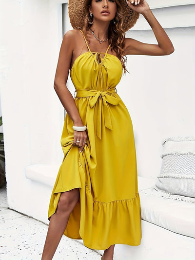 Ärmelloses Trägerkleid mit Volant – Eleganter A-Linien-Schnitt, ideal für Urlaub, Hochzeiten, Trauungen und festliche Anlässe.