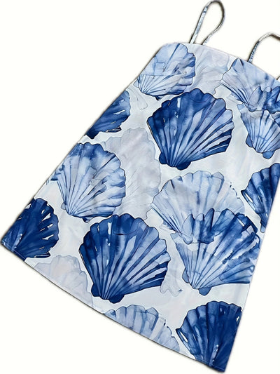 Modisches blau-weißes Muschel-Minikleid mit Trägern
