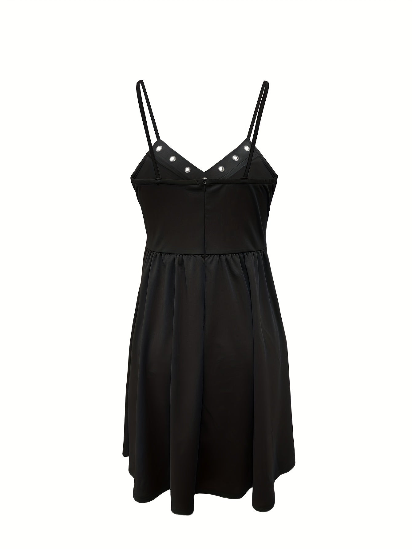 Ärmelloses V-Ausschnitt Sommerkleid mit Spitze Schwarz & Weiß, bequem für den Urlaub