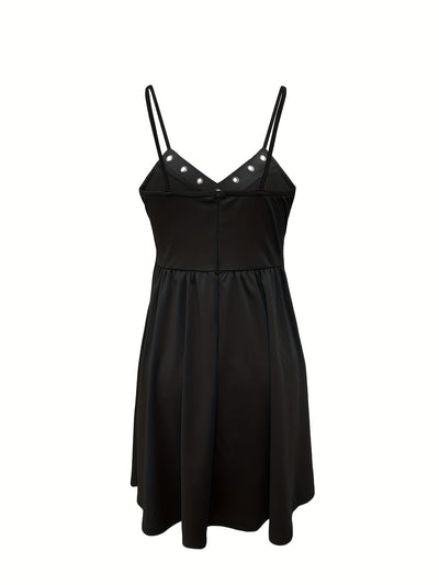 Ärmelloses V-Ausschnitt Sommerkleid mit Spitze Schwarz & Weiß, bequem für den Urlaub