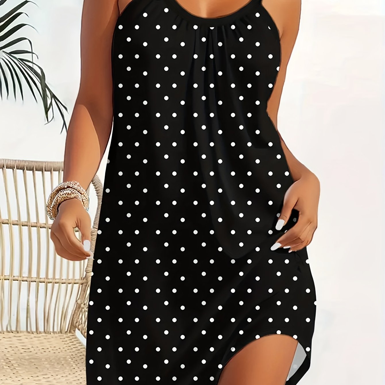 Damen-Trägerkleid in Übergröße mit Polka-Dots – Ärmellos