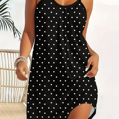 Damen-Trägerkleid in Übergröße mit Polka-Dots – Ärmellos