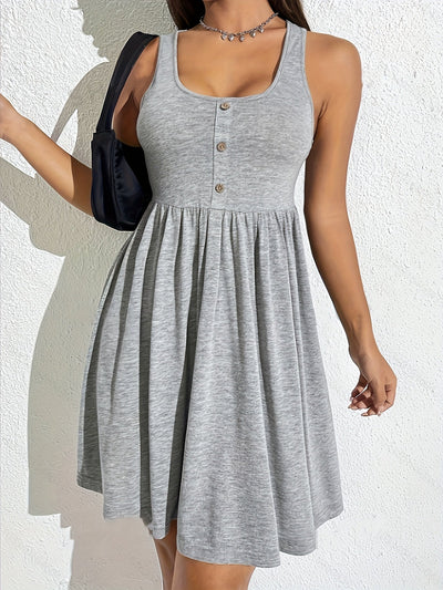 Ärmelloses Sommerkleid mit V-Ausschnitt und Knöpfen