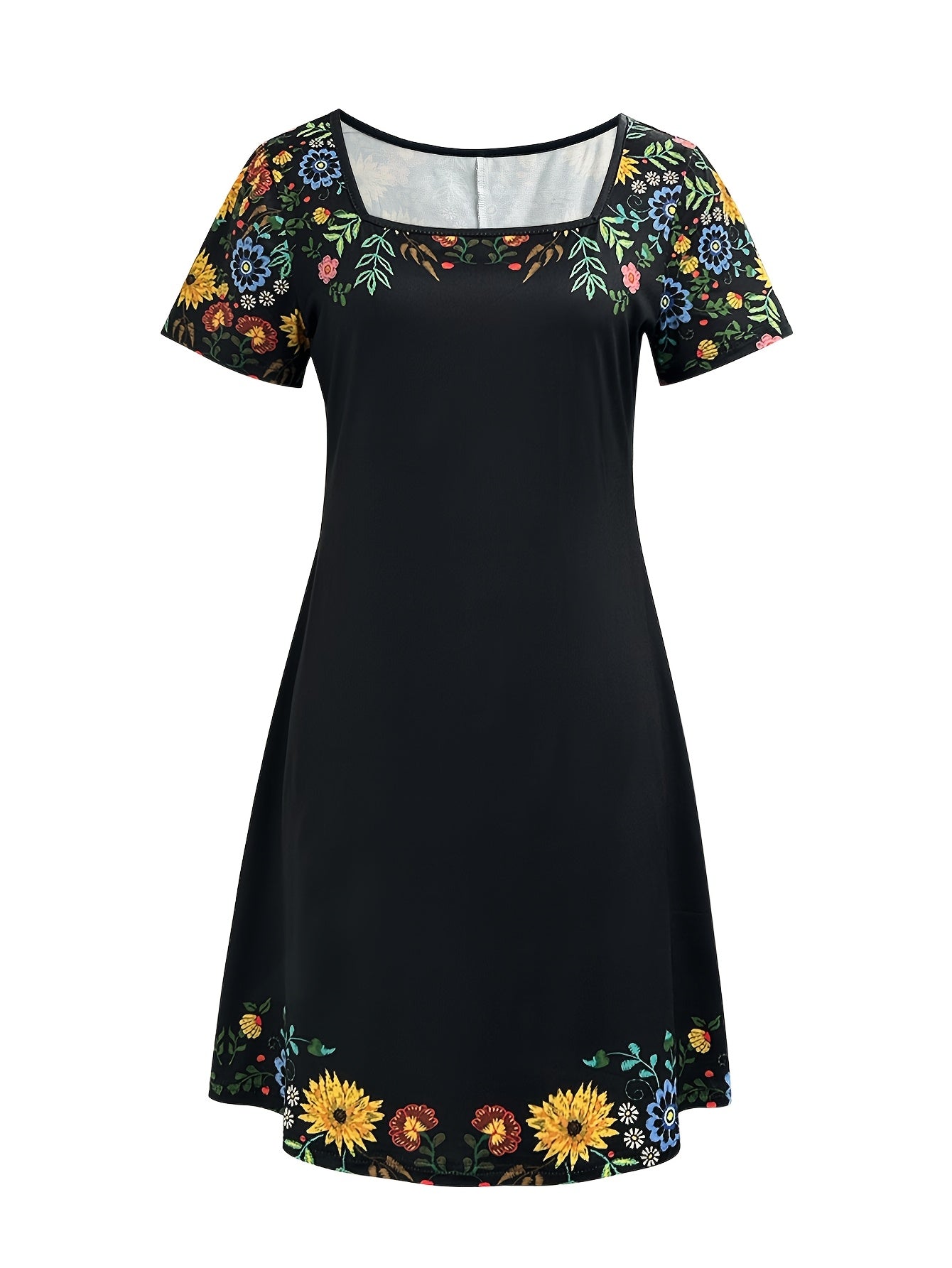Schößchenkleid mit Blumenmuster Sommerliches Styling Quadratisch gewebt