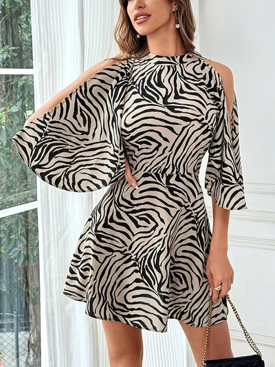 Beiges A-Linien-Minikleid ohne Träger – 100 % Polyester, für das ganze Jahr geeignet