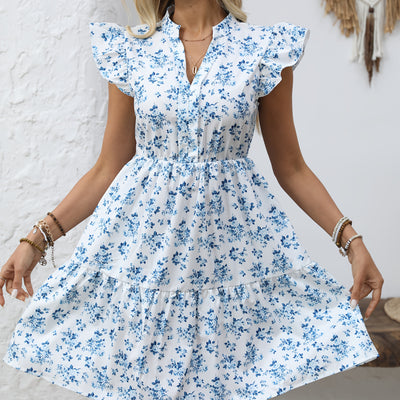 Sommerliches Minikleid mit Blumenmuster, Rüschen und Kragen – Für Damen