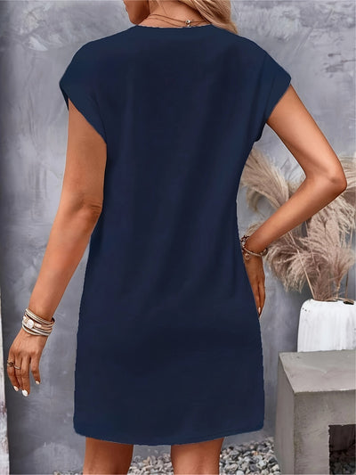 Elegantes Kleid mit Fledermausärmeln und dekorativen Knöpfen Grün Blau