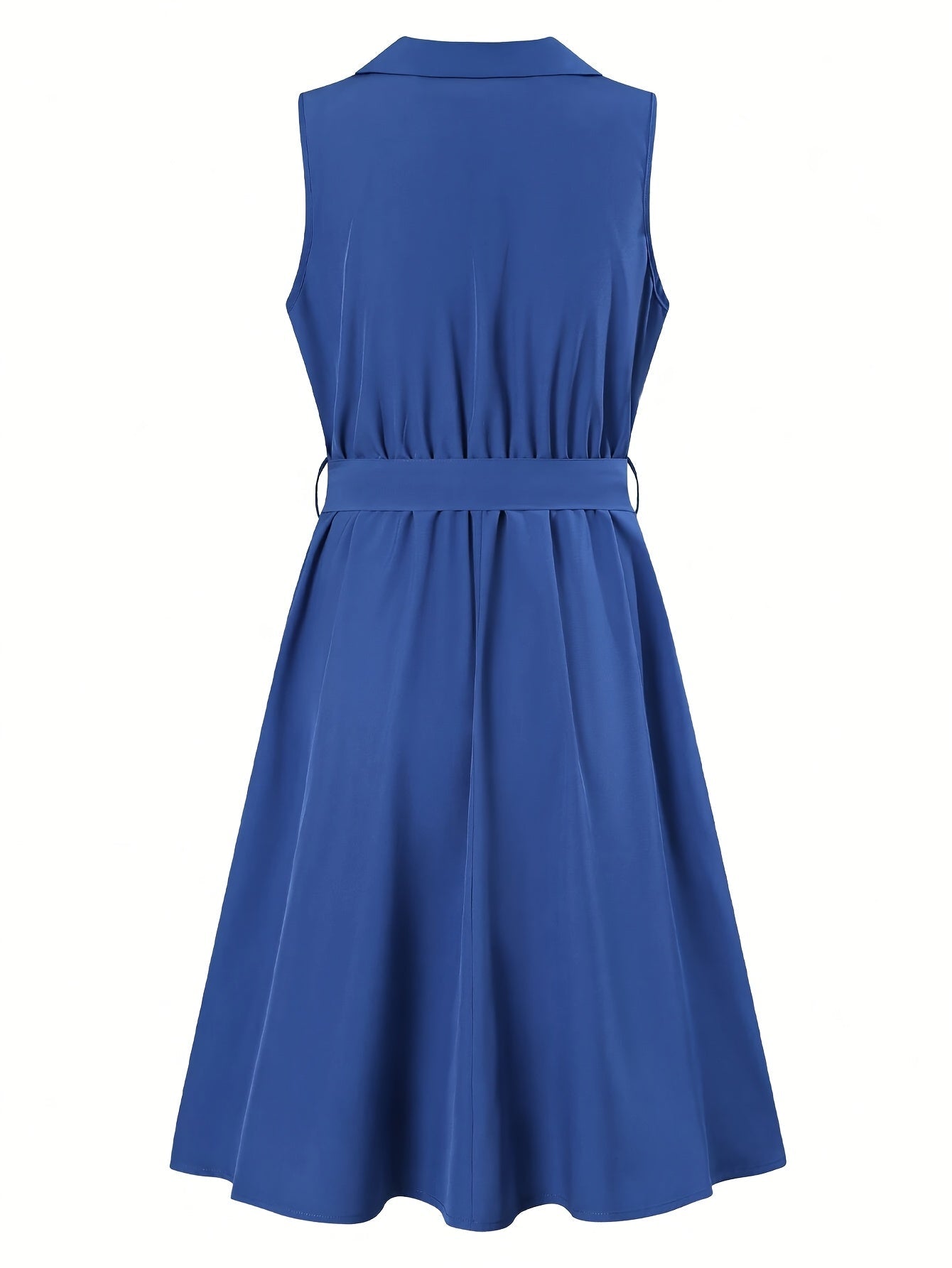 Elegantes A-Linien-Kleid mit Gürtel für den Alltag, Blau, Polyester
