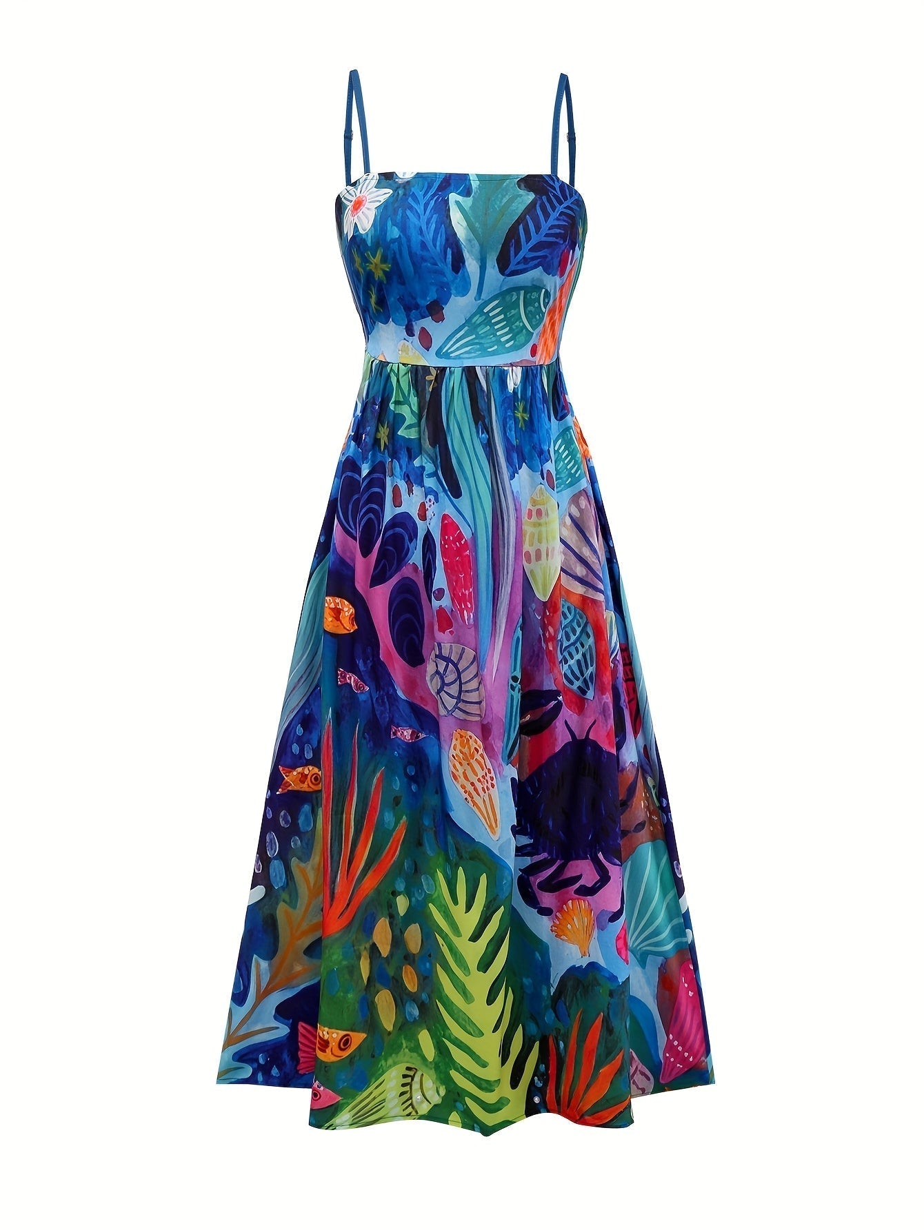 Sommerliches Strand-Maxikleid mit navyblauem Motiv