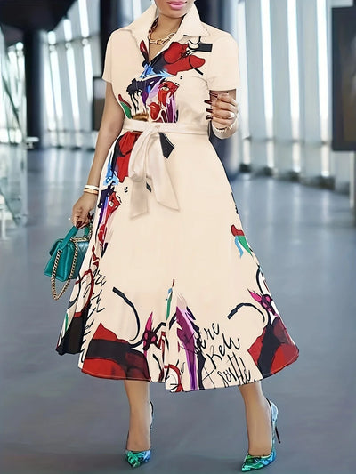 Geblümtes Kleid mit Knopfleiste – Lässiges Kleid mit kurzen Ärmeln und Kragen.