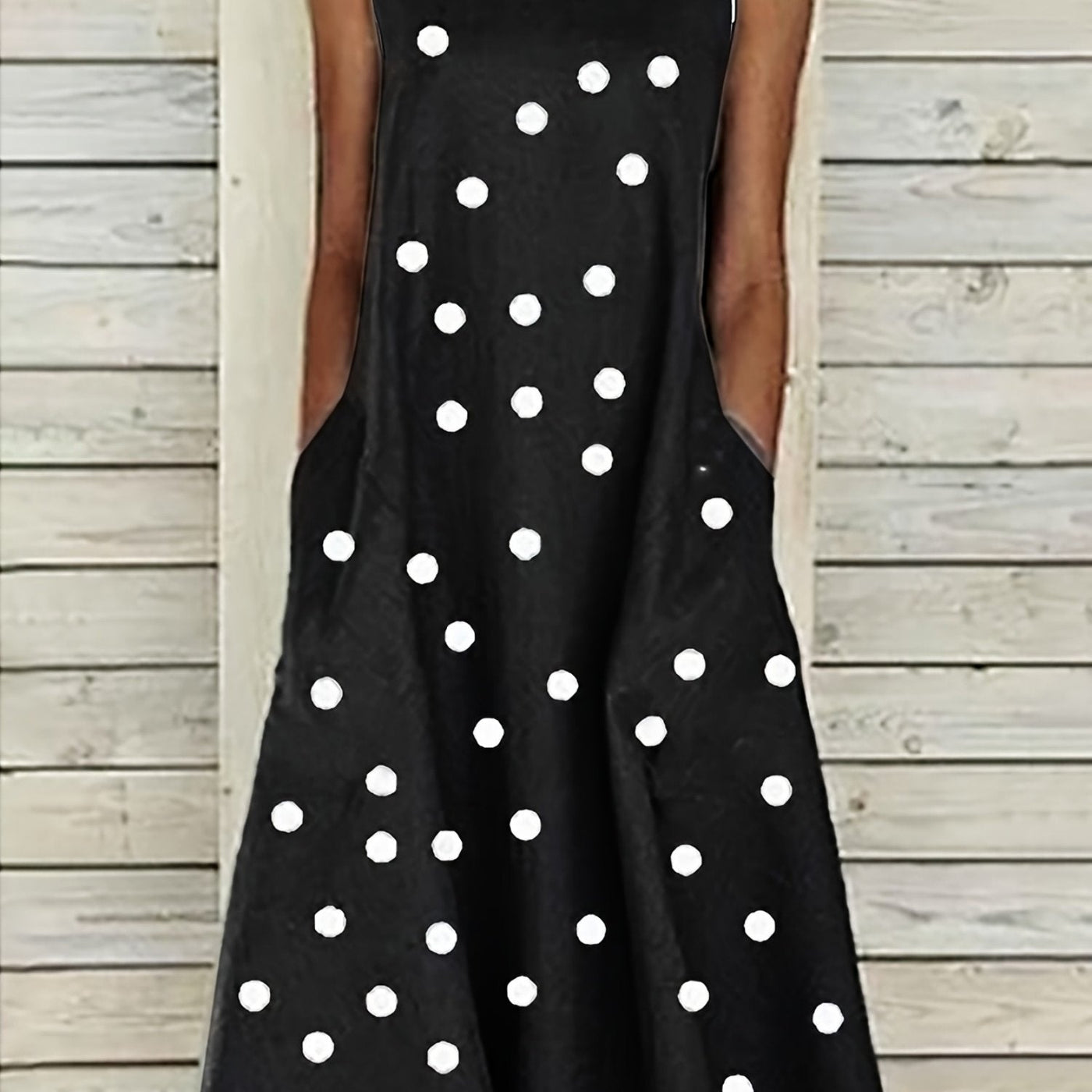 Damen Sommerkleid Polka Dot Langes Ärmelloses Schößchen Bequemes Urlaubskleid