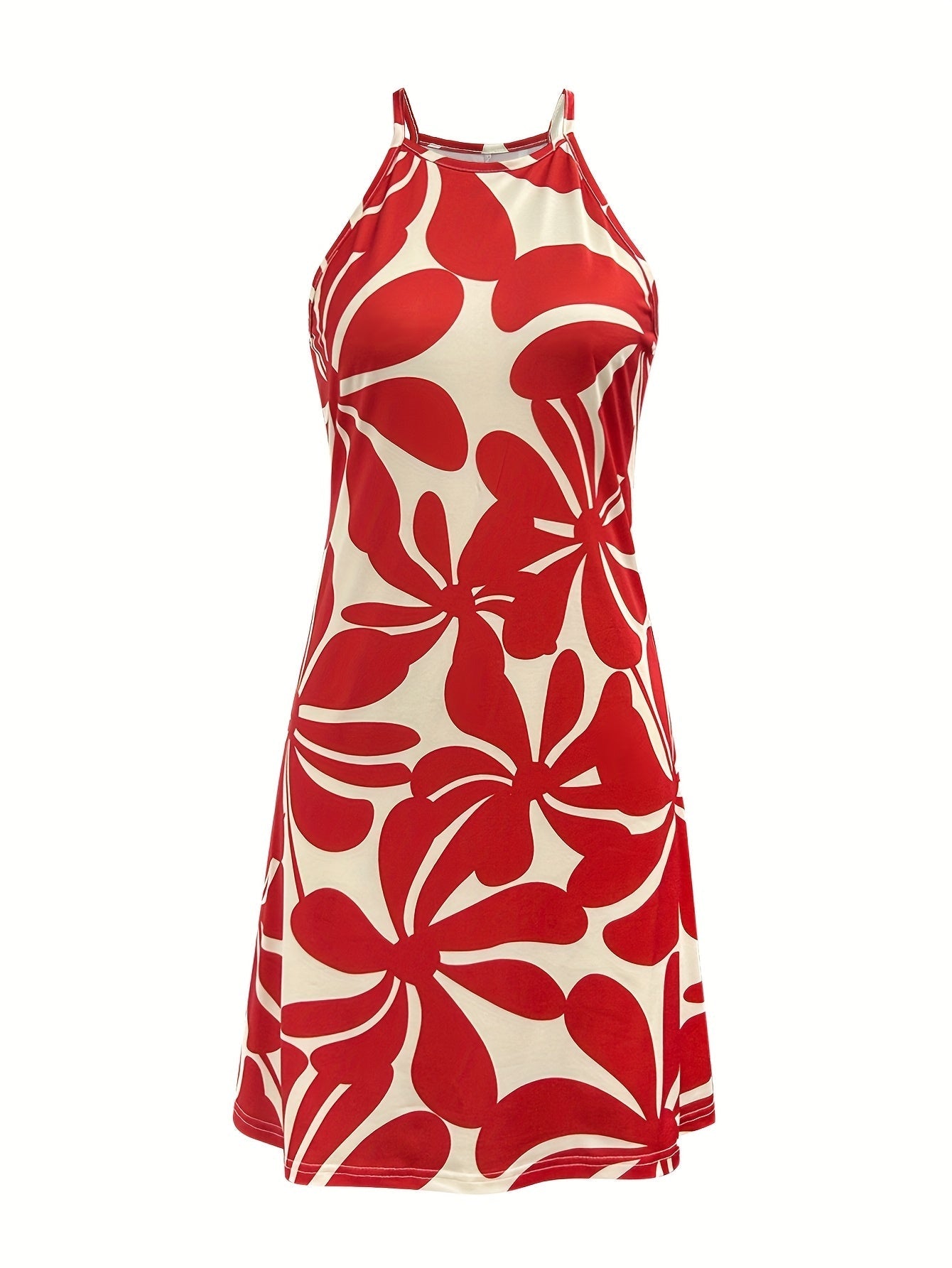 Ärmelloses Damenkleid mit Blumenmuster – Rot-Cremefarben